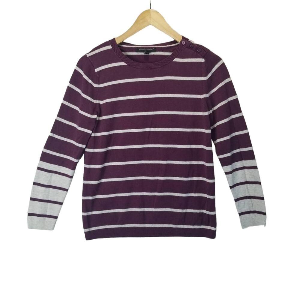 Banana Republic Sweater Small Crewneck Purple Gray Striped Lightweight